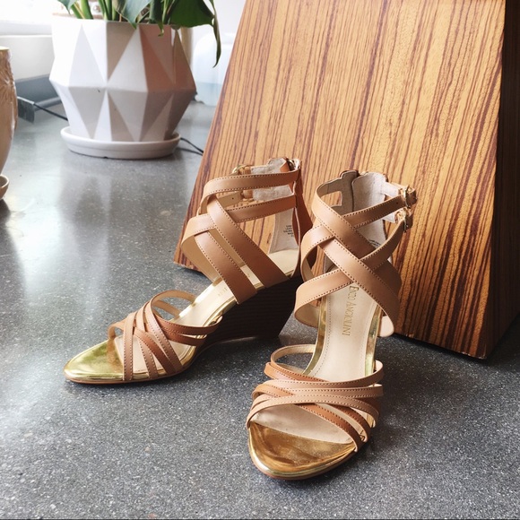 ✨Enzo Angiolini Nude Gold Strappy Heeled Sandals✨ - Picture 1 of 5